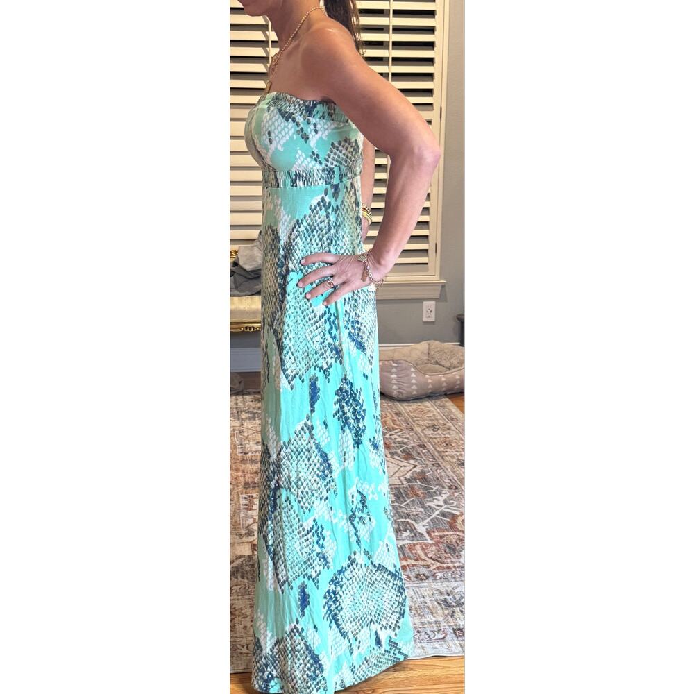 Turquoise Mint Snakeskin Print Strapless Cutout Back Maxi Dress Small